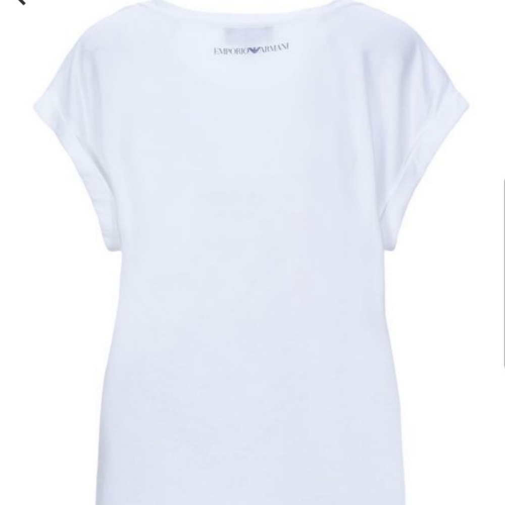 Emporio Armani Print Round Neck Drop Shoulder Top White Size S Small - Picture 2 of 4